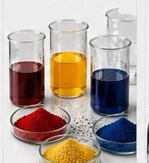 Beakers of coloured disperse dye